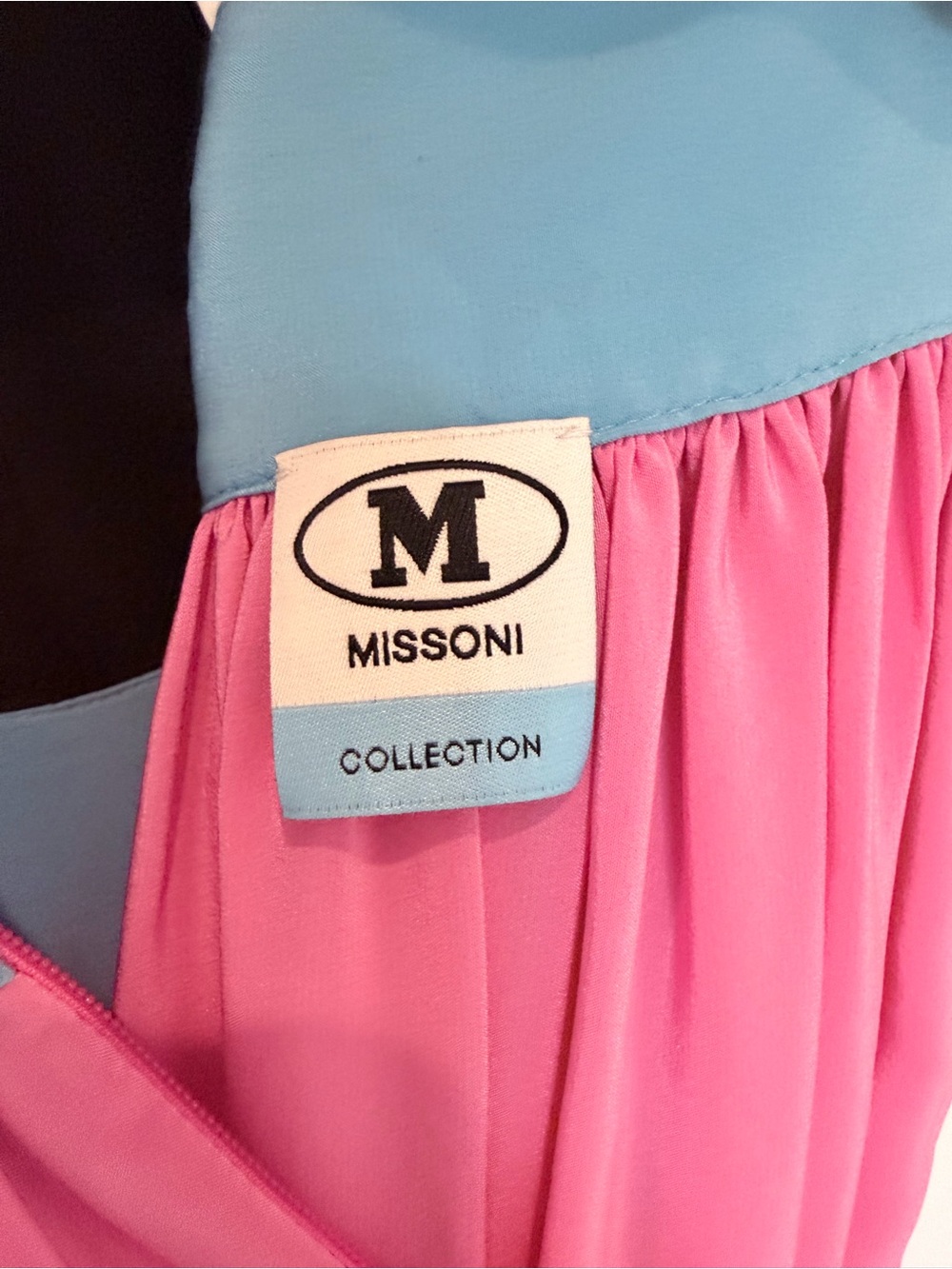Missoni Pink , black, lime and Light Blue Gathered silk Dress